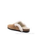 Shearling-lined Suede Cork Sandals